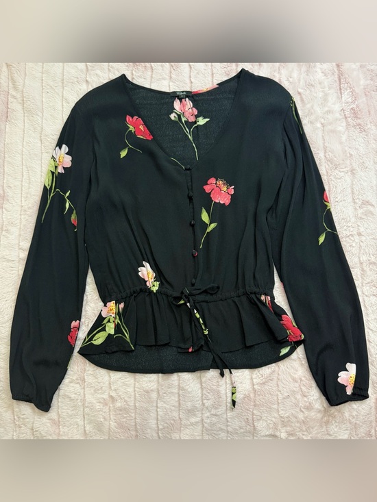 Rails Tops - Rails - NWOT Black, Pink, & Red Floral V-Neck Tie-Waist Blouse - Size S